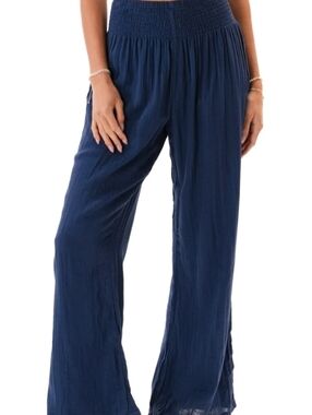 Lotus & Luna cotton gauze wide-leg pants blue L